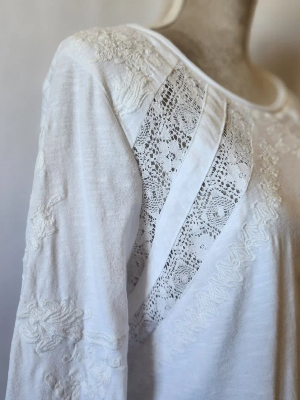 Sundance Women's Size XL White Embroidered Long Sleeve Crochet Lace Blouse Top - Picture 8 of 15